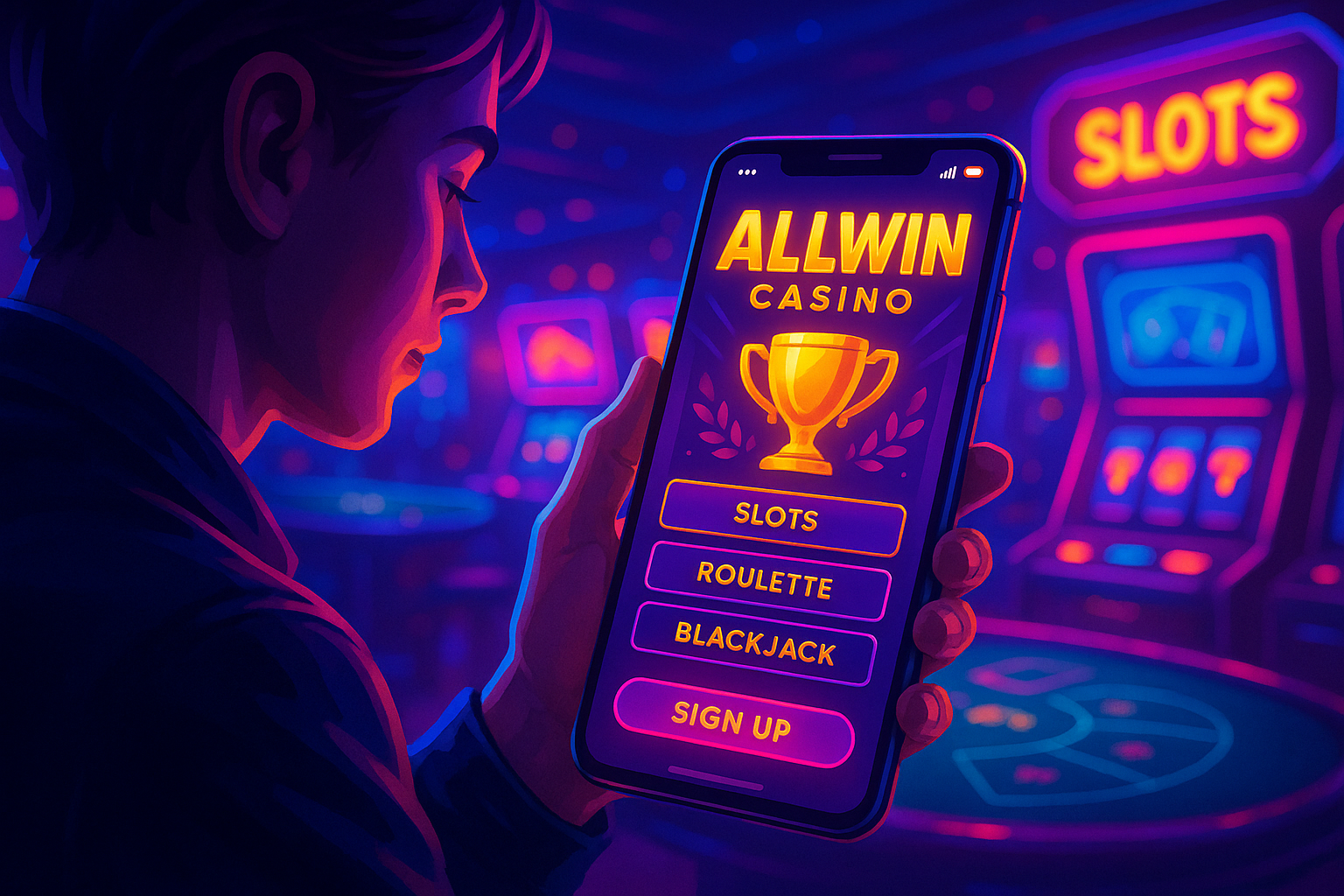 Інтерфейс мобільного додатка Allwin UA Casino на екрані телефону